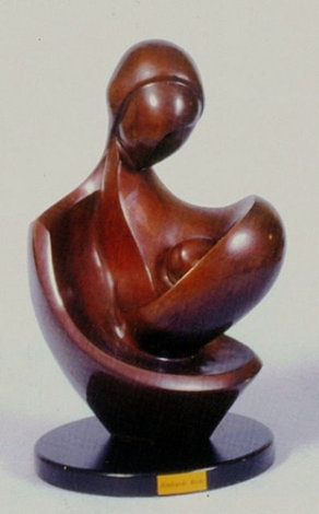 Newborn in Mothers Lap Bronze Sculpture 1995 14 in Sculpture - Moshe Sendowski