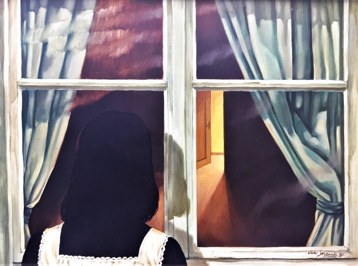 Girl in the Window 1980 32x24 Original Painting by Aldo Sesana Girl in the Window 1980 32x24 Original Painting by Aldo Sesana