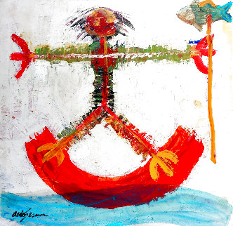 Fisherman 2012 20x20 Original Painting - Aldo Sesana