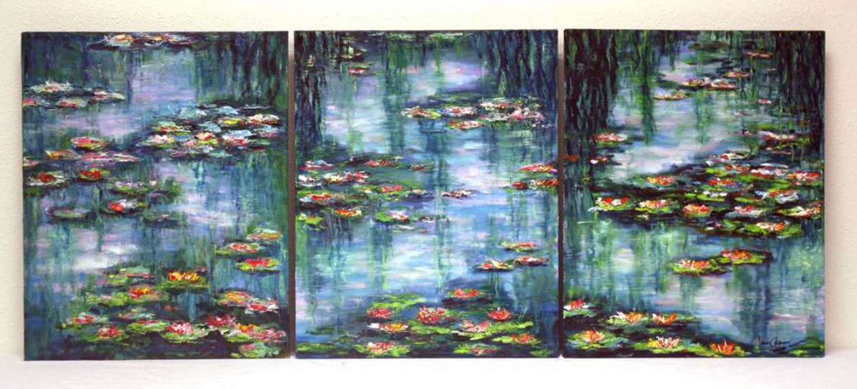 Giverny Revisited (Waterlily Pond Triptych) 2008 20x48 Huge Original Painting by Jane Seymour