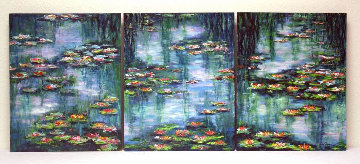 Giverny Revisited (Waterlily Pond Triptych) 2008 20x48 Huge Original Painting - Jane Seymour Giverny Revisited (Waterlily Pond Triptych) 2008 20x48 Huge Original Painting - Jane Seymour