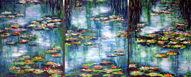 Giverny Revisited Triptych 2008 20x48 Huge - France - Monet Original Painting by Jane Seymour
