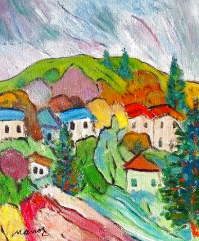 Green Valley and Hills 26x22 Original Painting - Manor Shadian