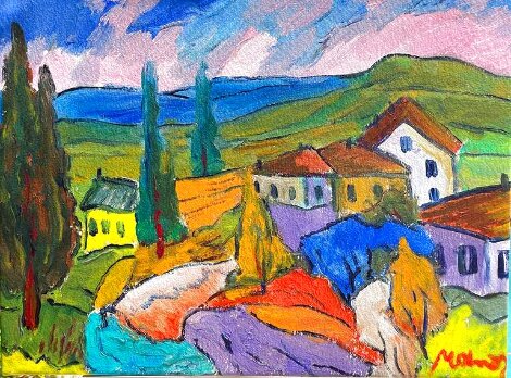 Town on the Flats 18x24 Original Painting - Manor Shadian