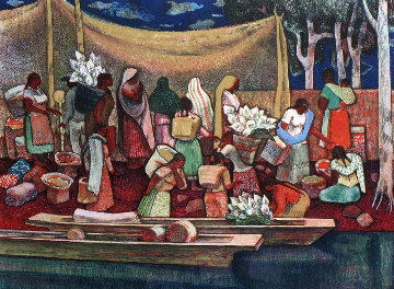 Mexican Flower Sellers 1971 Limited Edition Print - Millard Sheets Mexican Flower Sellers 1971 Limited Edition Print - Millard Sheets