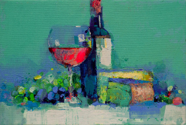 Blue Cheese 2020 22x30 - Wine Original Painting by Victor Sheleg