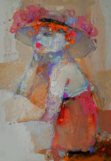 Bored Girl in Pink 2020 28x19 Original Painting - Victor Sheleg Bored Girl in Pink 2020 28x19 Original Painting - Victor Sheleg