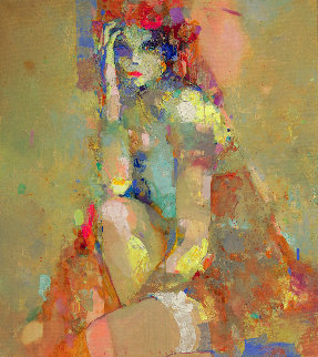 Lady With Garter 2020 39x35 Original Painting - Victor Sheleg Lady With Garter 2020 39x35 Original Painting - Victor Sheleg