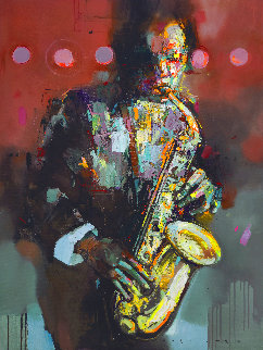 Flowing Sound 2020 47x35 Huge Original Painting - Victor Sheleg Flowing Sound 2020 47x35 Huge Original Painting - Victor Sheleg