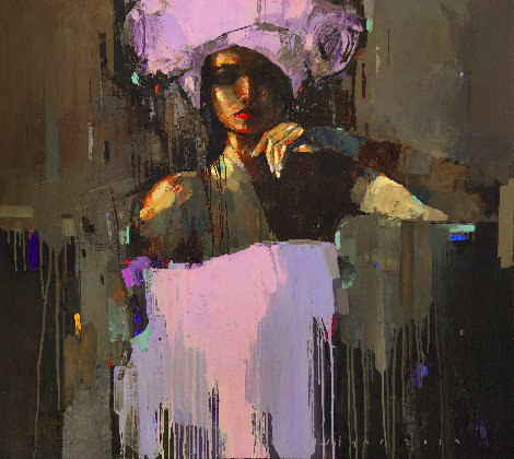 Violet Night Original 2019 35x40 Huge Original Painting - Victor Sheleg