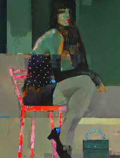 She And the Red Chair 2022 51x39 Huge Original Painting - Victor Sheleg