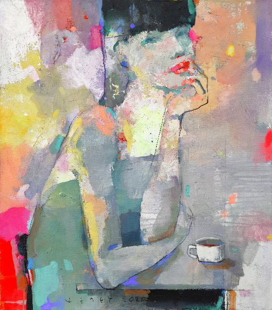 She Just Loves Coffee 2020 32x28 Original Painting by Victor Sheleg