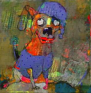 Artdoggy Nighty Night! 2020 12x12 Original Painting - Victor Sheleg