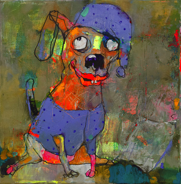 Artdoggy Nighty Night! 2020 12x12 Original Painting by Victor Sheleg