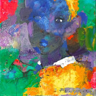 Young Boy with Little Bird 2020 13x13 Original Painting - Victor Sheleg
