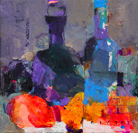 Bottles and Fruits 2020 13x13 Original Painting - Victor Sheleg