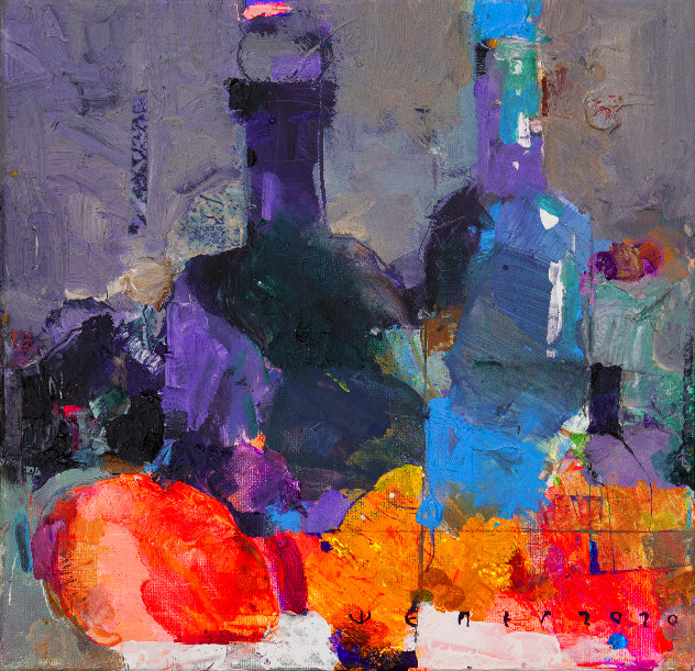 Bottles and Fruits 2020 13x13 Original Painting by Victor Sheleg