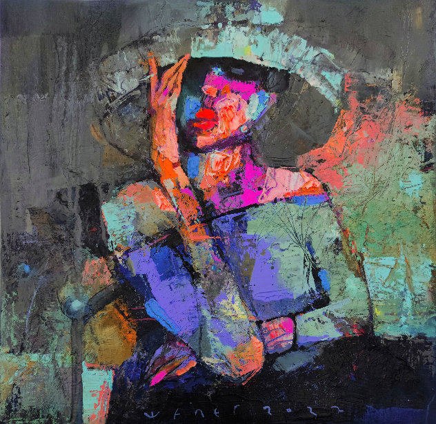 Lady Waiting for an Order 2022 20x20 Original Painting by Victor Sheleg