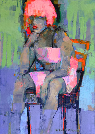 Pink Lady 2023 28x20 Original Painting - Victor Sheleg