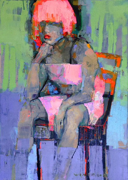 Pink Lady 2023 28x20 Original Painting by Victor Sheleg