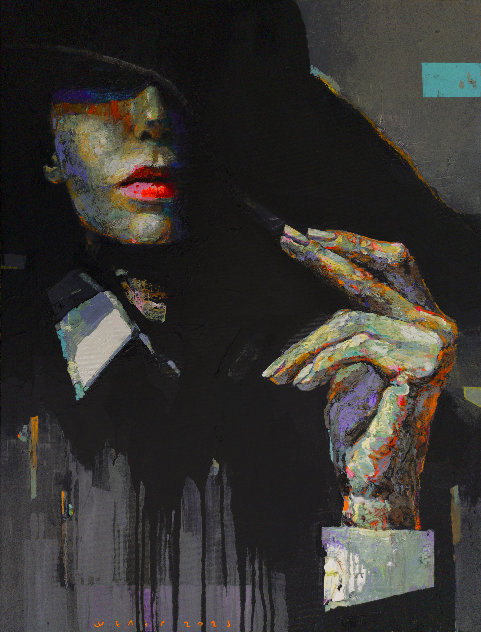 Secretive Lady 2023 35x27 Original Painting by Victor Sheleg