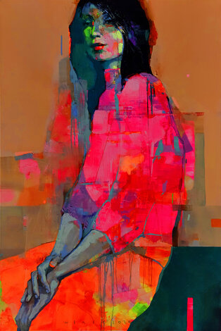 Peony Girl 2024 47x32 - Huge - Signed Twice Original Painting - Victor Sheleg