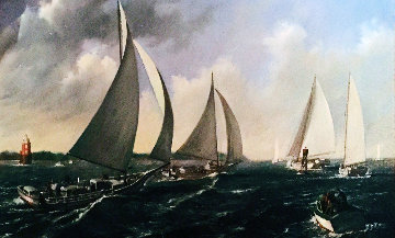 Skipjack Race 1952 48x84 Original Painting - Joseph Sheppard Skipjack Race 1952 48x84 Original Painting - Joseph Sheppard