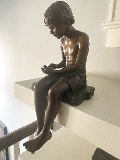 Boy And Frog Bronze Sculpture 2011 18 in Sculpture - Adolf Sehring