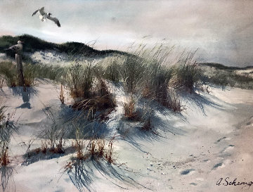 Shore Scene 1980 33x45 Huge Original Painting - Adolf Sehring Shore Scene 1980 33x45 Huge Original Painting - Adolf Sehring