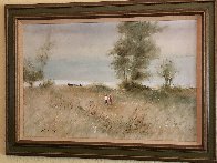 Two Children and Boat 1970 32x44 Original Painting by Adolf Sehring - 1 Two Children and Boat 1970 32x44 Original Painting by Adolf Sehring - 1
