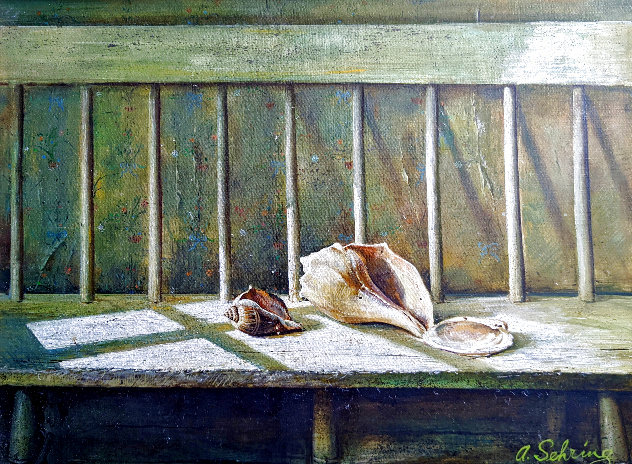Seashells on Bench 1970 31x37 Original Painting by Adolf Sehring
