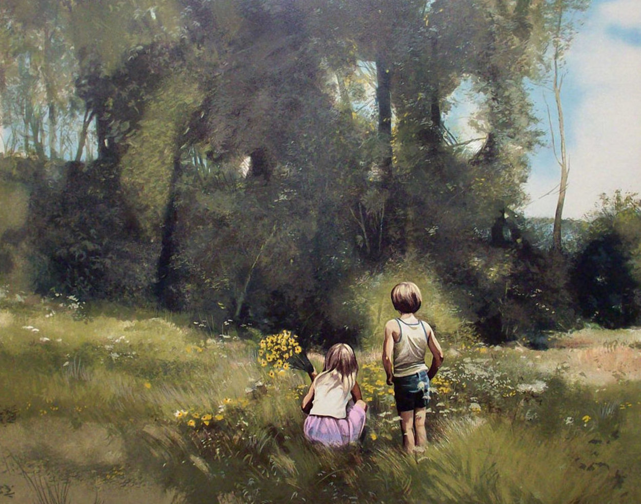Gathering Wildflowers 1982 Limited Edition Print by Adolf Sehring Gathering Wildflowers 1982 Limited Edition Print by Adolf Sehring