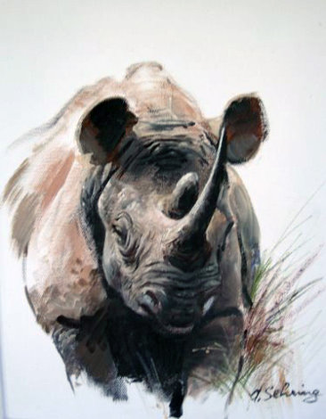 Rhino 21x17 Original Painting - Adolf Sehring