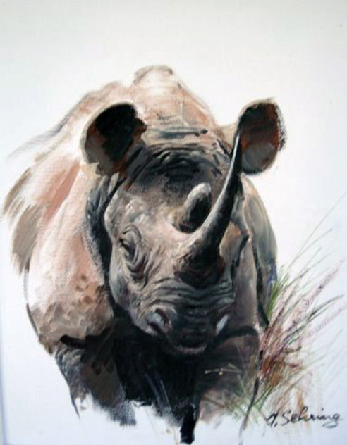 Rhino 21x17 Original Painting by Adolf Sehring