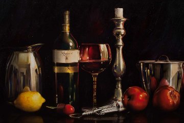 Still Life With Wine 24x48 Super Huge Original Painting - Alexander Sheversky Still Life With Wine 24x48 Super Huge Original Painting - Alexander Sheversky