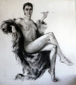 Nude in Fur Coat Drawing 44x39 - Huge Drawing - Alexander Sheversky