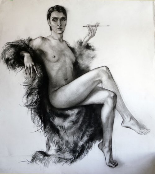 Nude in Fur Coat Drawing 44x39 Drawing by Alexander Sheversky Nude in Fur Coat Drawing 44x39 Drawing by Alexander Sheversky