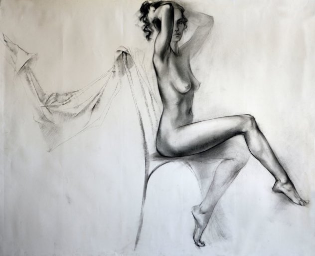 Seated Nude Legs Crossed Drawing 33x38 Drawing by Alexander Sheversky