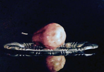 Still Life (Single Pear on Metal Platter) 41x53 Original Painting - Alexander Sheversky Still Life (Single Pear on Metal Platter) 41x53 Original Painting - Alexander Sheversky