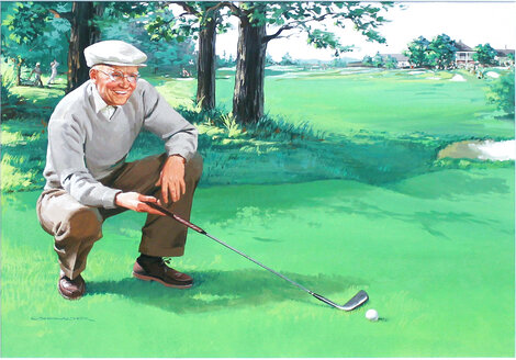 President Eisenhower Golfing 1950 29x35 Original Painting - Charles Showalter