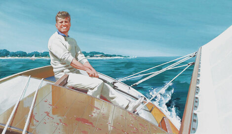 President John Kennedy Sailing 1958 26x34 Mixed Media Original Painting - Charles Showalter