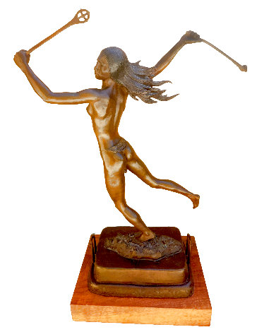Stickball Woman Bronze Sculpture 1986 21 in Sculpture - Edmond Shumpert