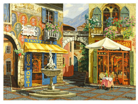 Fountain in the Square: Rendezvous in Venice Embellished Set 2 Limited Edition Print - Viktor Shvaiko