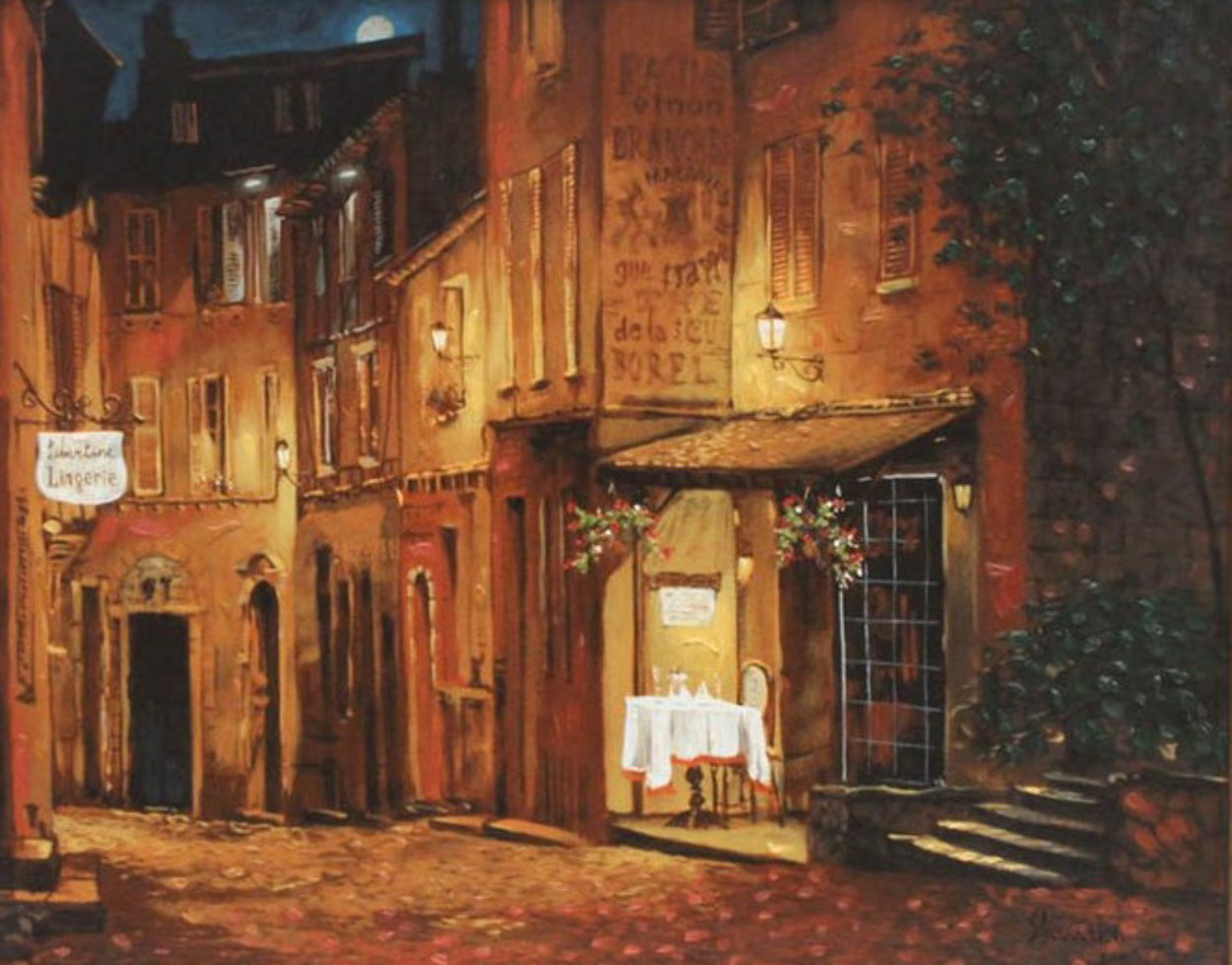 Viktor Shvaiko print ,european urban landscape, outdoor cafe, serigraph