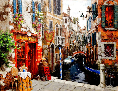 Quiet Table in Venice 2016 Embellished Limited Edition Print - Viktor Shvaiko