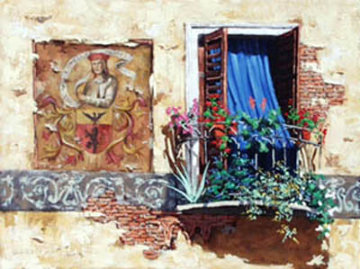 Blue Curtain 32x24 Original Painting - Viktor Shvaiko