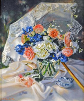 Le Bouquet a l'ombrelli 31x27 Original Painting - Liliane Silva Le Fur Le Bouquet a l'ombrelli 31x27 Original Painting - Liliane Silva Le Fur