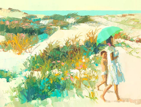 Calabrian Beach Landscape Painting  -  1966 37x48 Huge Original Painting - Nicola Simbari