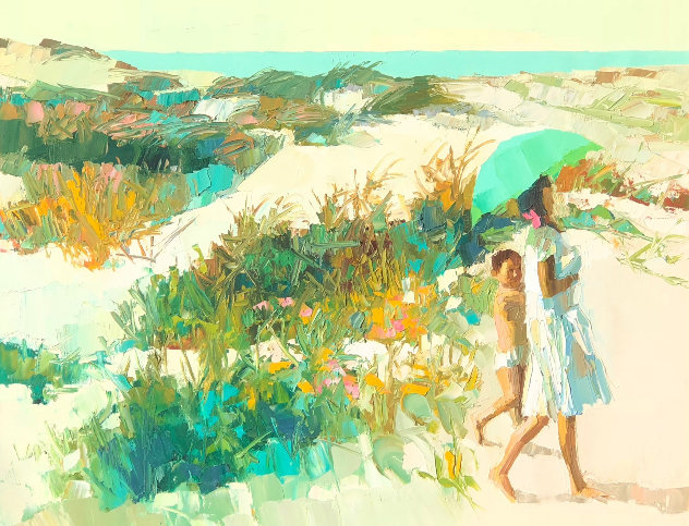 Calabrian Beach Landscape Painting  -  1966 37x48 Huge Original Painting by Nicola Simbari