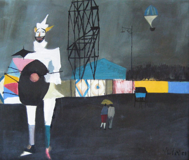 Untitled Clown 1958 22x25 (Early) Original Painting by Nicola Simbari Untitled Clown 1958 22x25 (Early) Original Painting by Nicola Simbari